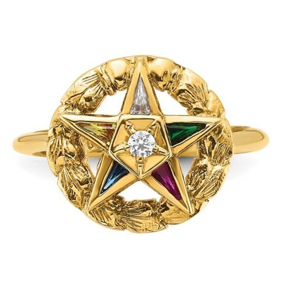 IBGoodman 14k Women's Multi-color CZ and Diamond Eastern Star Masonic Ring - Picture 3 of 8